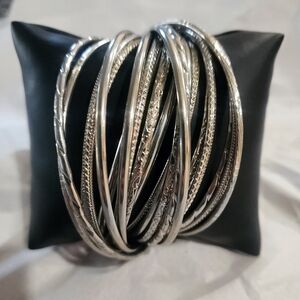 Elegant Silver Bangle Set ( 20 Pieces Intertwined )